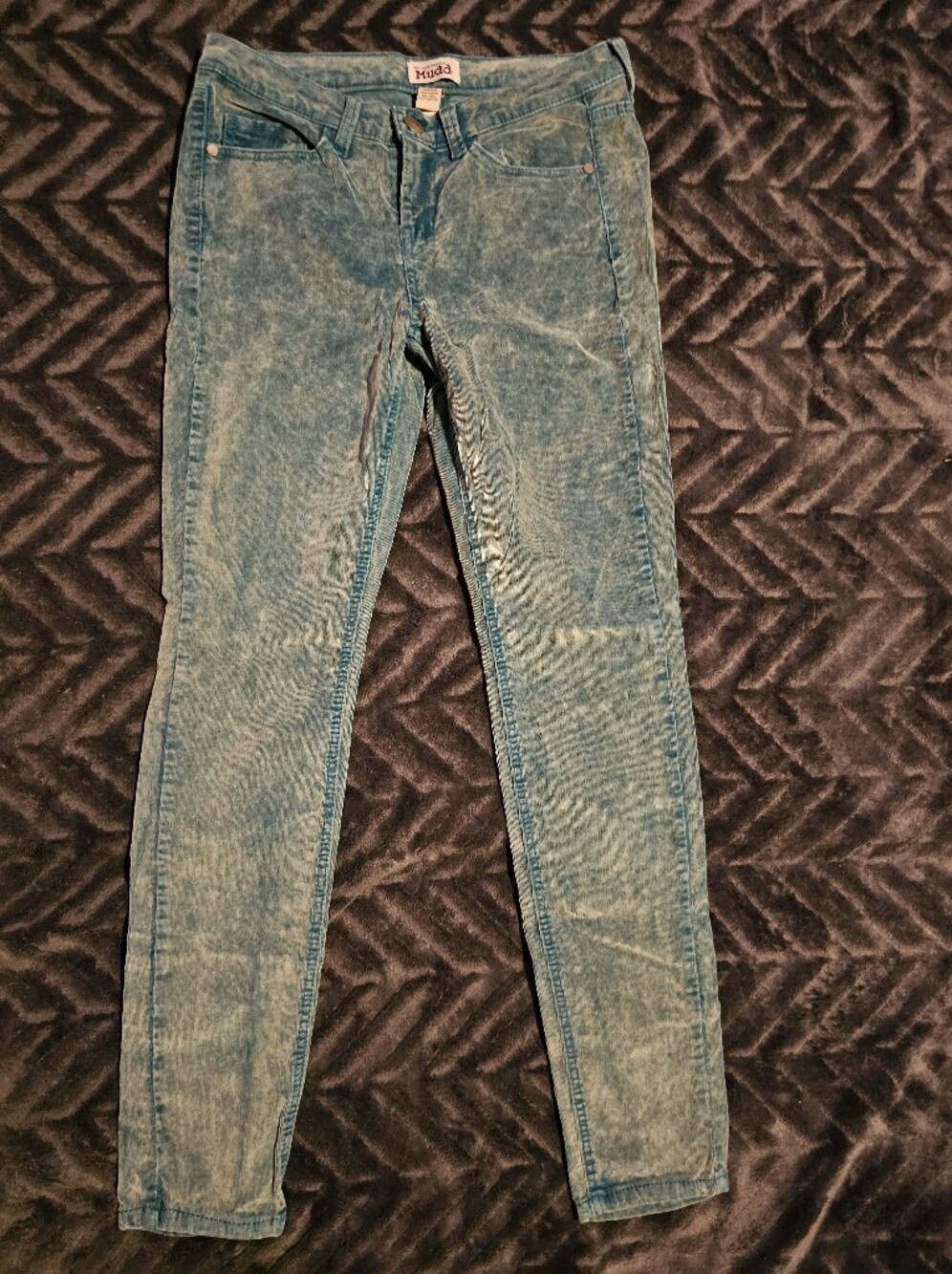 Mudd Women's Acid Wash Skinny Corduroy Jeans Size 9 Blue Green Stretch